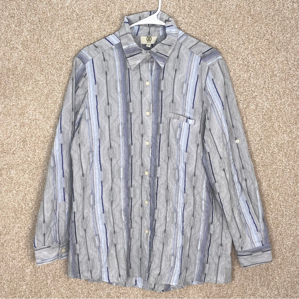 Imperfect Koch Women’s Long Sleeve Button Down Shirt Textured Cotton Blend Large